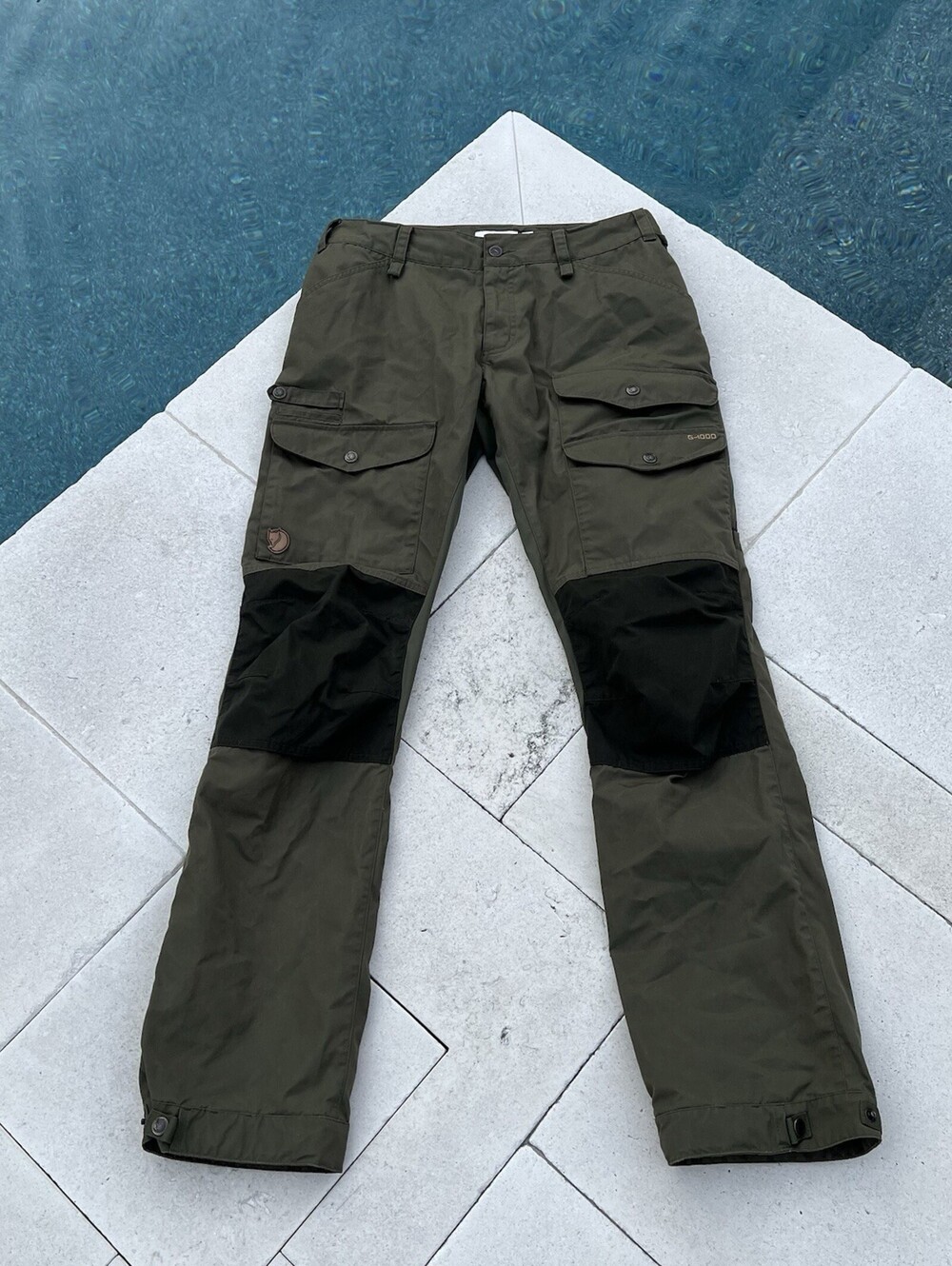 Fjallraven Men's G-1000 Cargo Pants Us 30-31 Long Green Cargo Hiking Double Knee